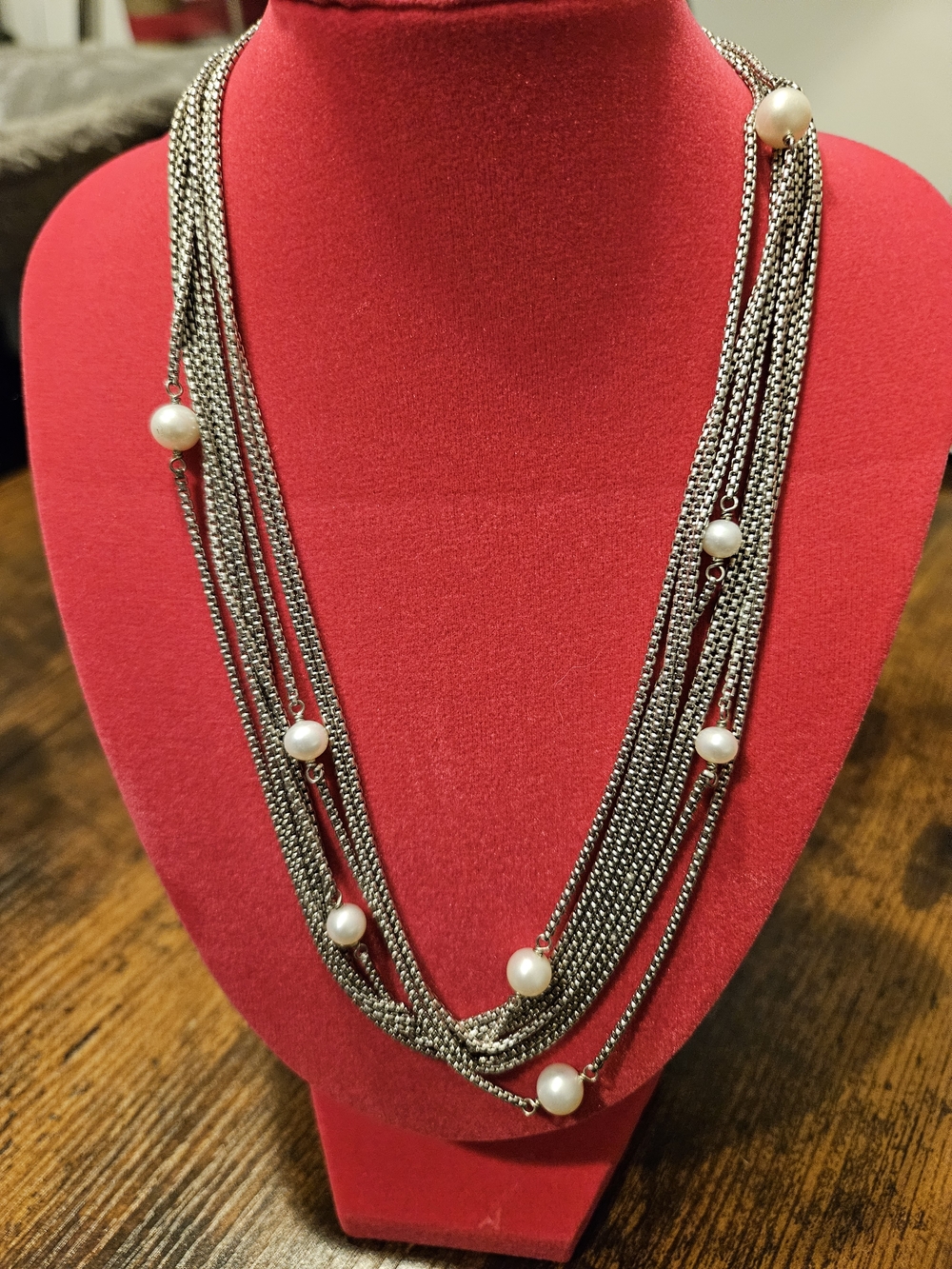 David Yurman multi-strand chain necklace sterling silver and pearls